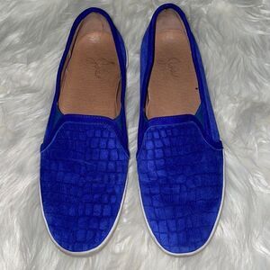 Joie Huxley Royal Blue Croc Print Suede Slip on sneakers/loafers